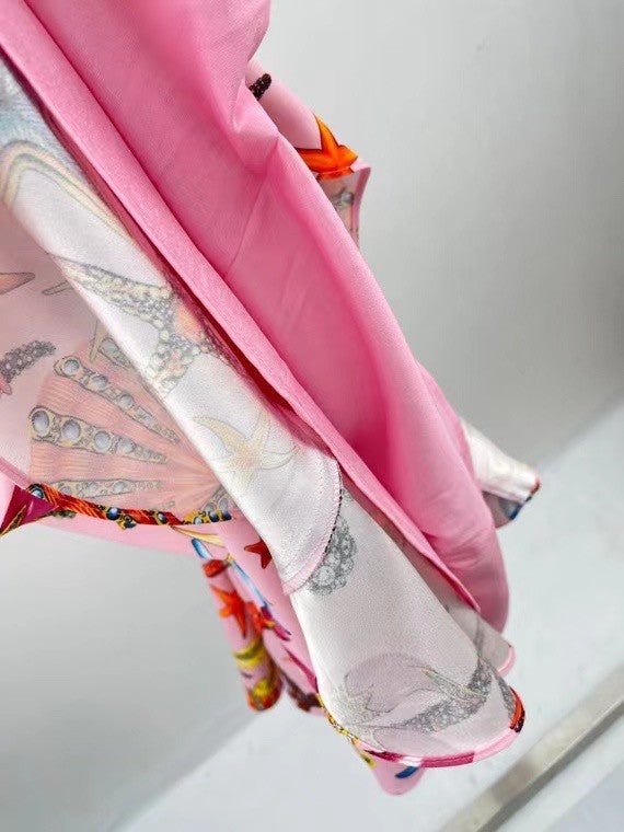 Versace TRÉSOR DE LA MER PRINT MIDI DRESS PINK