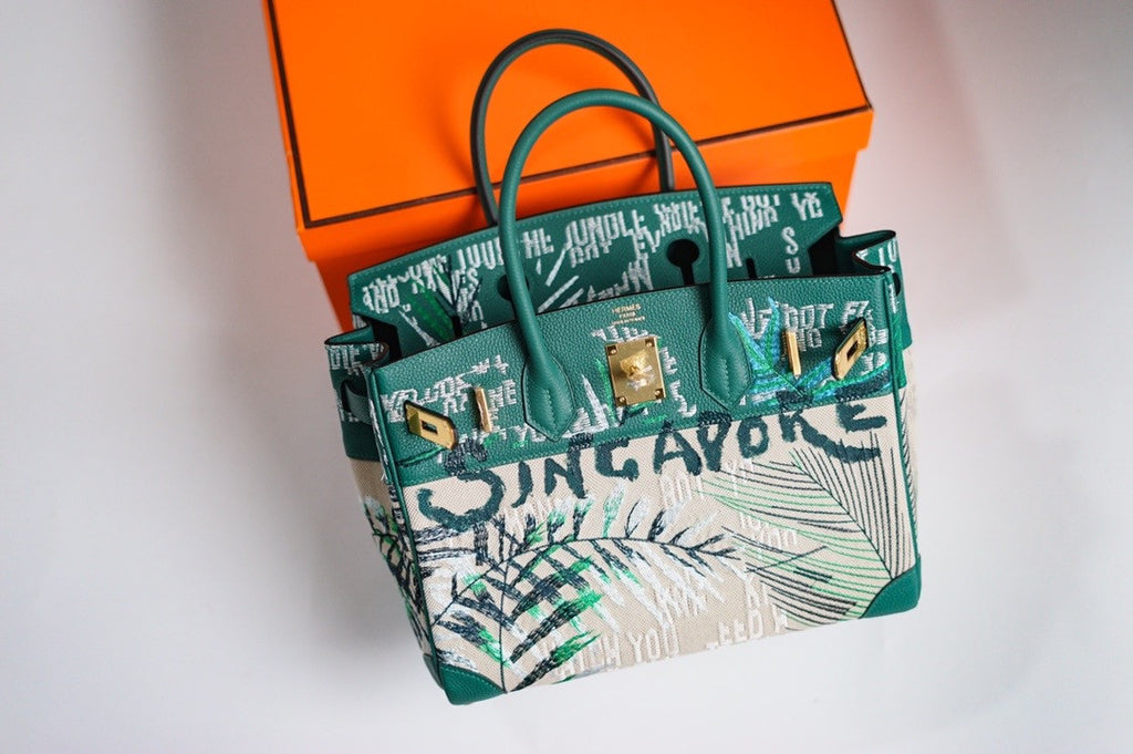 [Online Exclusive] Hermes Singapore Limited Edition Embroidered Birkin 30 Bag Green
