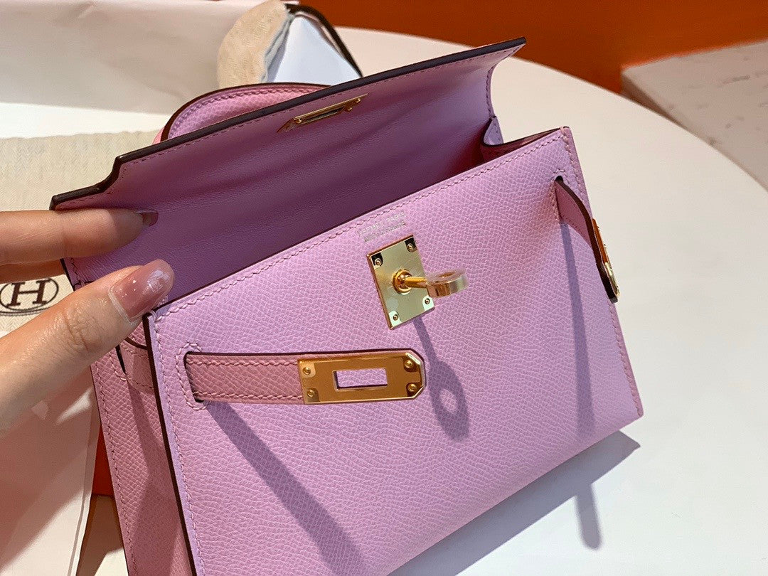 Hermes X9 Mauve Sylvestre  Mini Kelly II 20 Epsom calf Gold Hardware