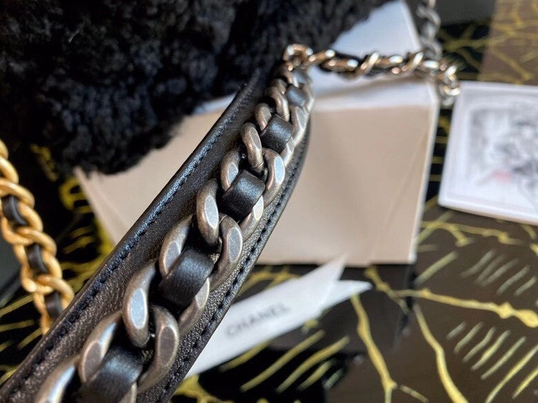 Chanel Shearling Sheepskin CHANEL 19 Flap Bag Black