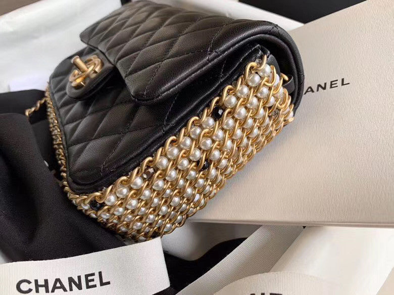 Chanel Limited Edition Flap Bag with Imitation Pearls & Gold Metal