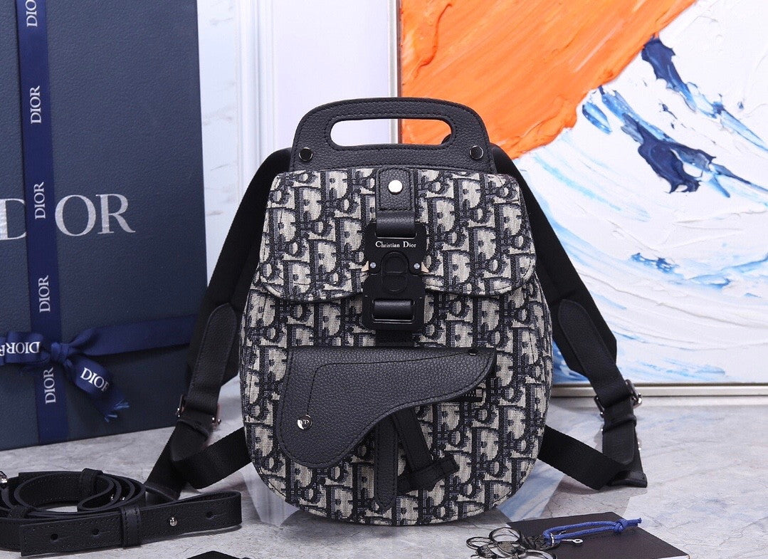 Christian Dior MINI SADDLE BACKPACK Navy Blue Dior Oblique Jacquard