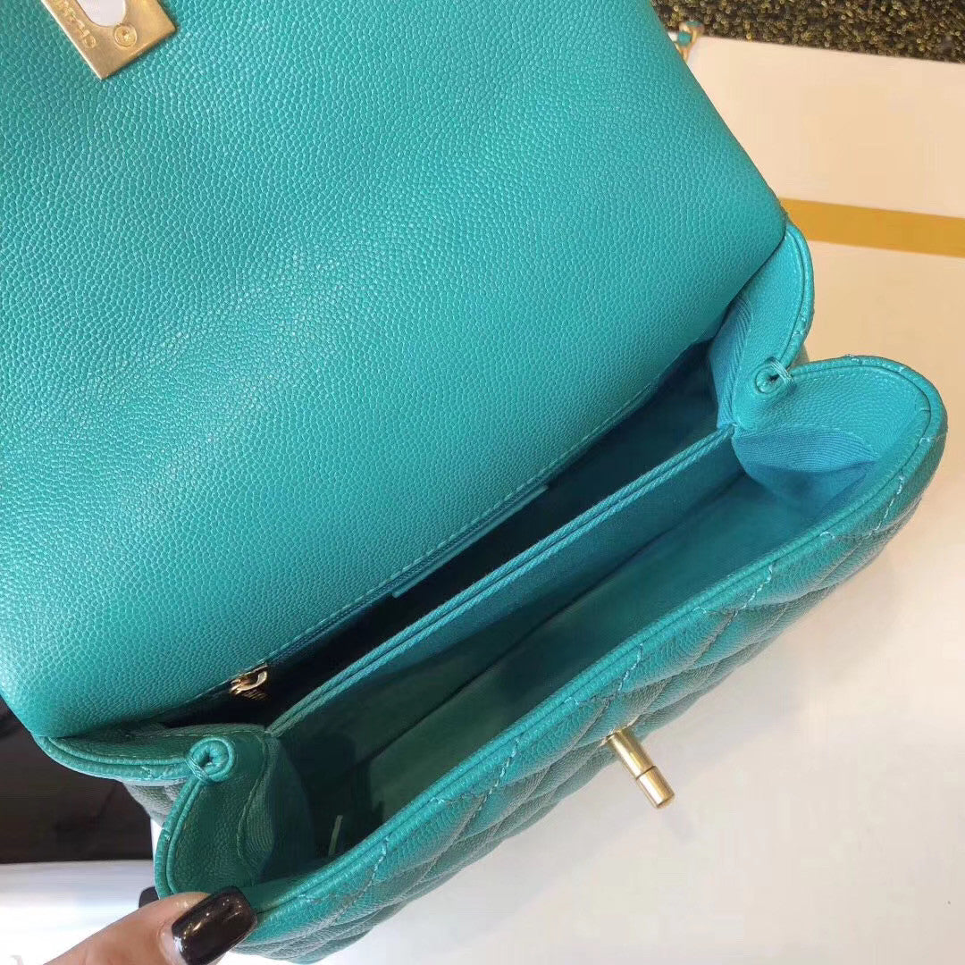 Chanel Mini Coco Handle Bag with Calfskin Handle Green