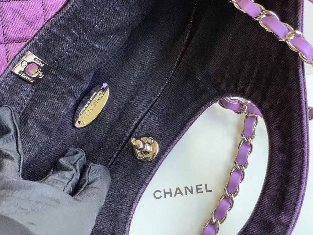 CHANEL 31 Large Denim Shopping Bag Purple