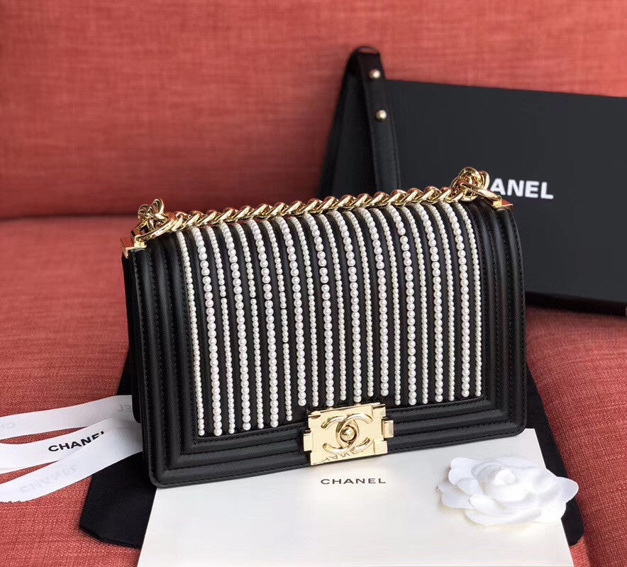 Chanel  BOY CHANEL Handbag With Imitation Pearls Black