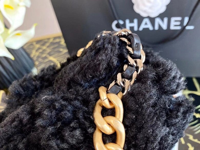 Chanel Shearling Sheepskin CHANEL 19 Flap Bag Black