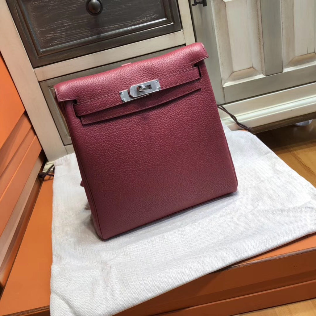 Hermès Kelly Ado Backpack 28cm Togo Leather with Palladium Hardware