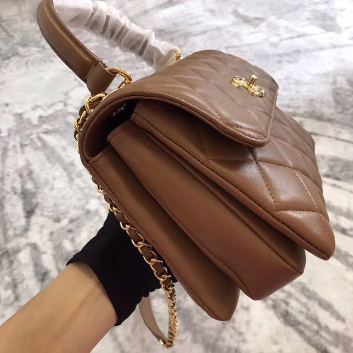 Chanel  Small Trendy CC Top Handle Bag Quilted Lambskin Camel