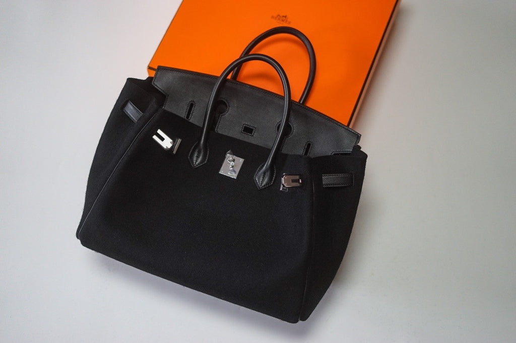 HERMÈS LIMITED EDITION BLACKSWIFT LEATHER & WOOL FELT BIRKIN 35 WITH PHW