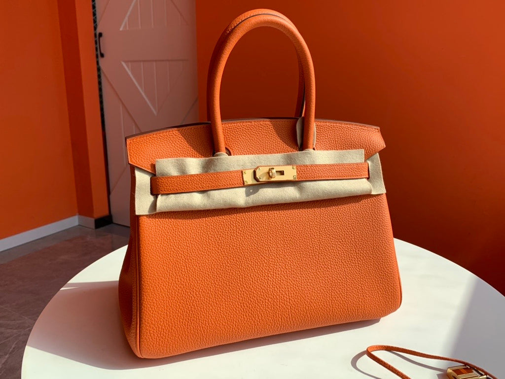 Hermes Orange Birkin Bag 30cm Togo Leather Gold Hardware