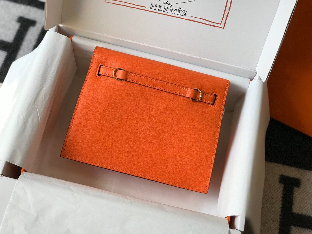 Hermes Orange Kelly Danse Bag Evercolour Leather Gold Hardware