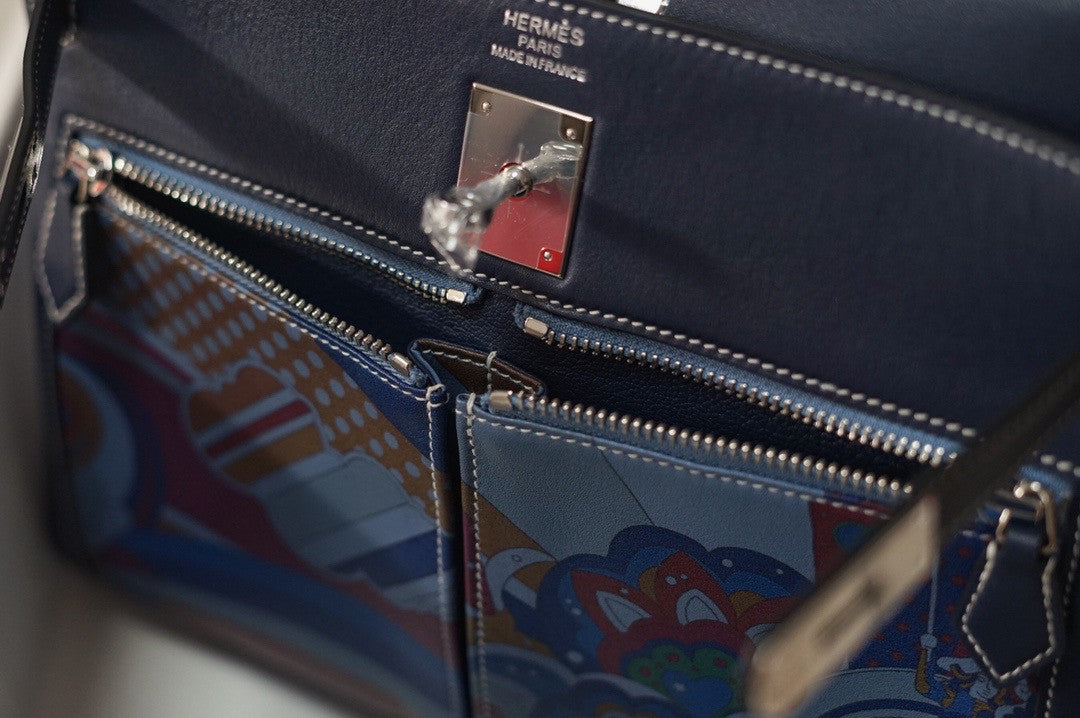 Hermès Kelly Lakis 32 Blue Swift  Palladium Hardware