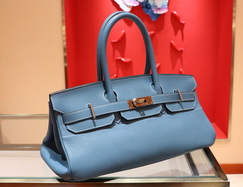 Hermes 75 Bleu Jean Togo Shoulder Birkin JPG 42cm