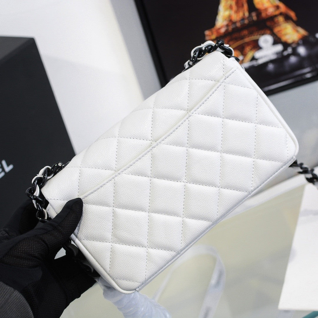 Chanel Small Grained Calfskin Lacquered Logo Flap Bag