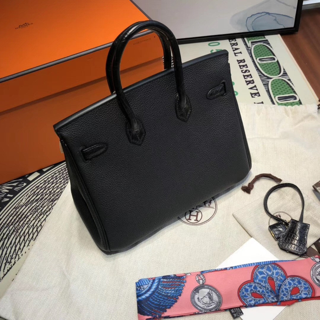 Hermes Birkin 30 Bag Limited Edition Patchwork Black Alligator