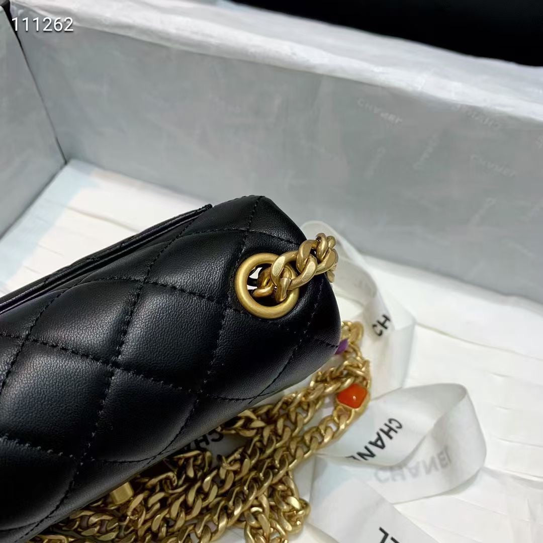Chanel Flap Bag with Resin & Gold-Tone Metal Black Mini