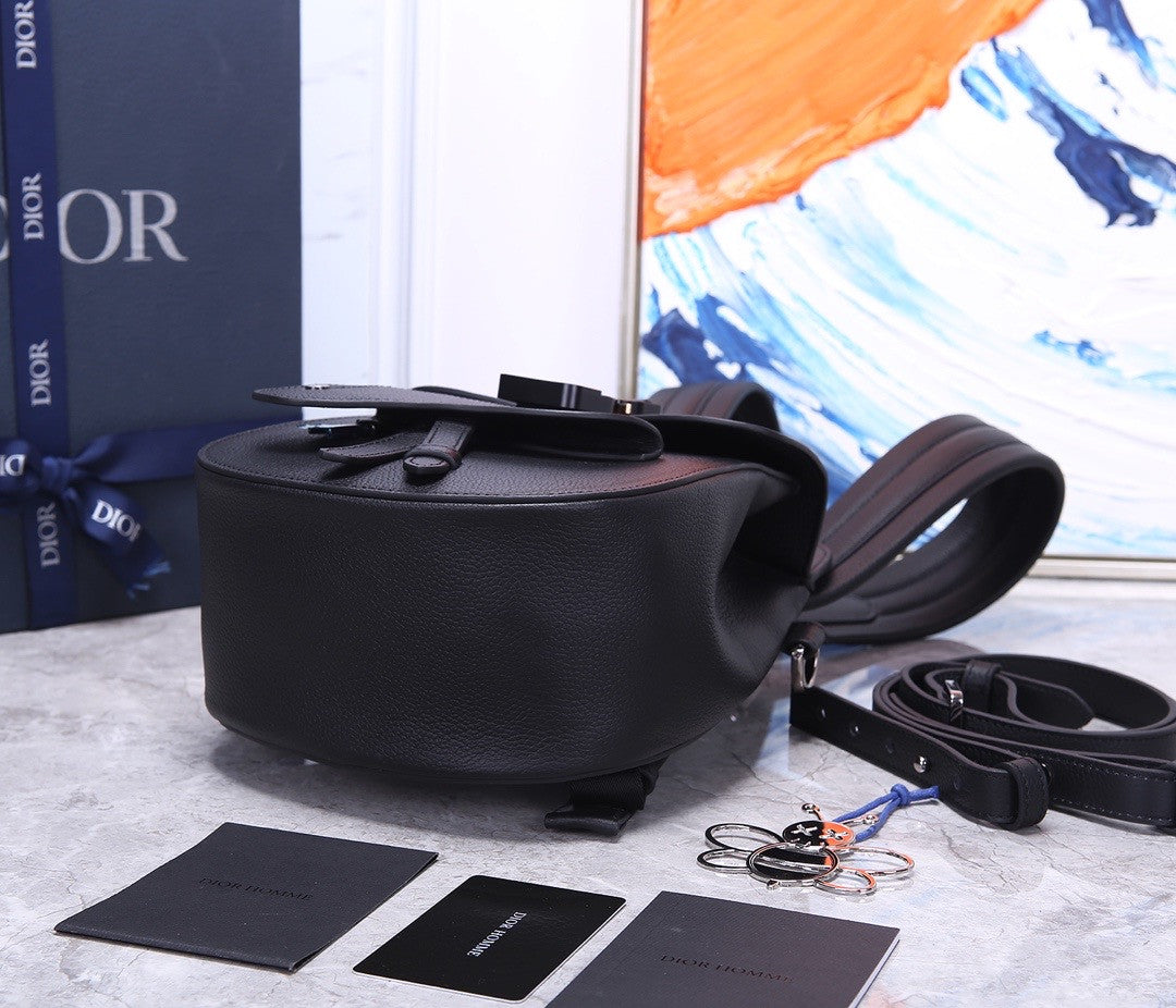 Christian Dior SADDLE BACKPACK Black Grained Calfskin