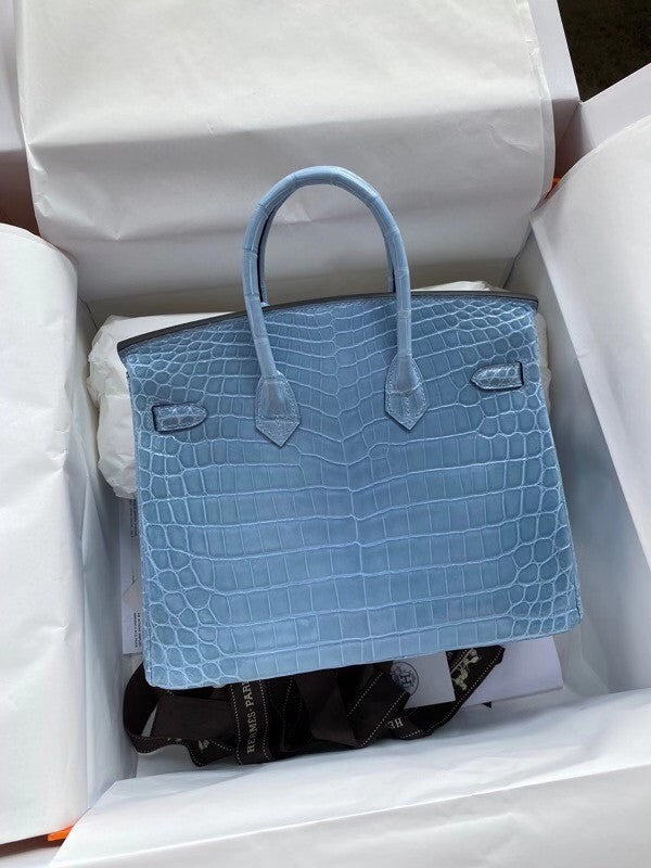 Hermes P3 Bleu Du Nord Birkin Bag 25cm Niloticus Crocodile Palladium Hardware