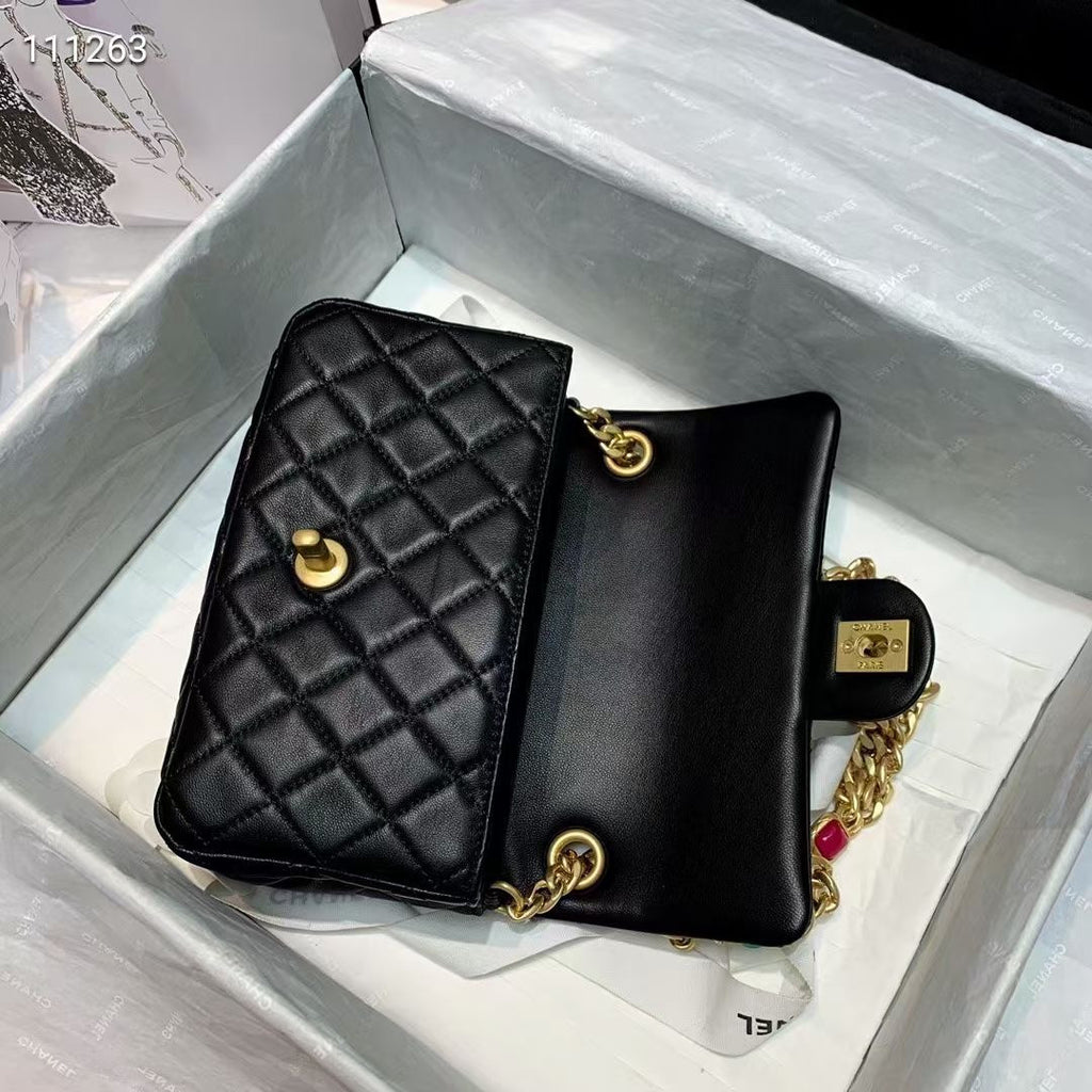 Chanel Flap Bag with  Resin & Gold-Tone Metal Black Small
