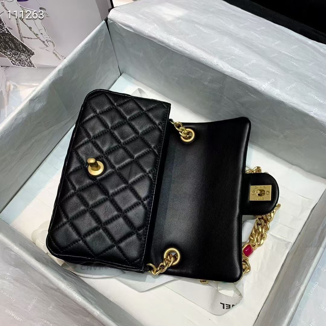 Chanel Flap Bag with  Resin & Gold-Tone Metal Black Small