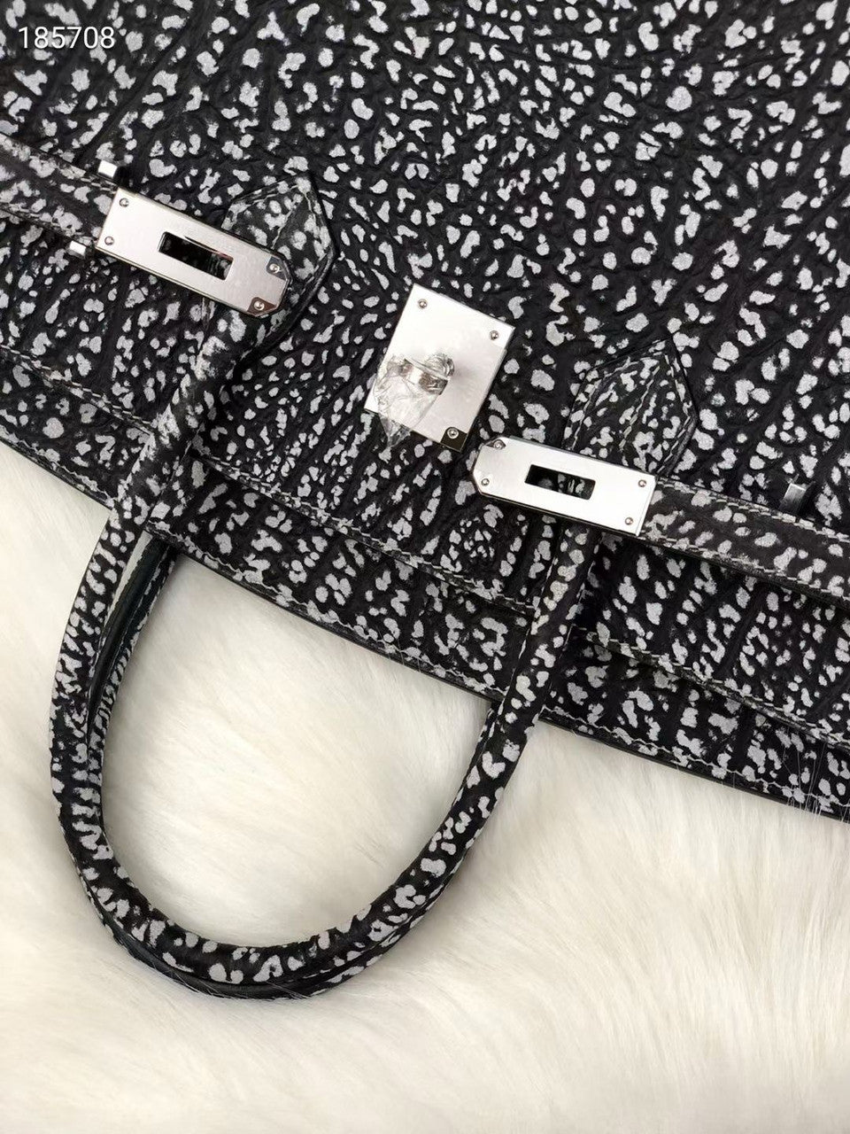 Hermes Limited Edition 30cm Black Dalmatian Buffalo Leather Birkin Bag with Palladium Hardware