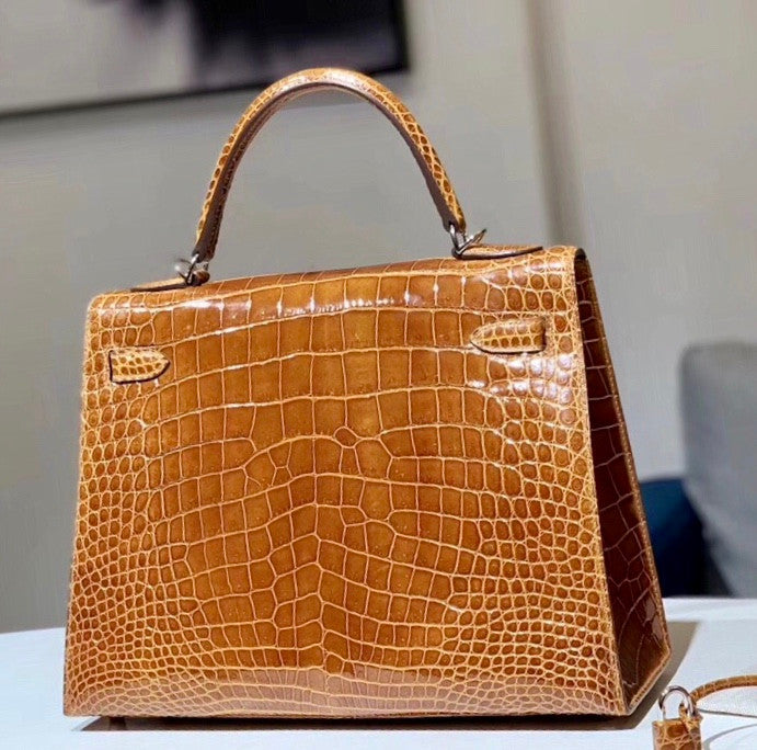 Hermes Fauve Porosus CROCODILE KELLY 28 WITH Palladium  HARDWARE