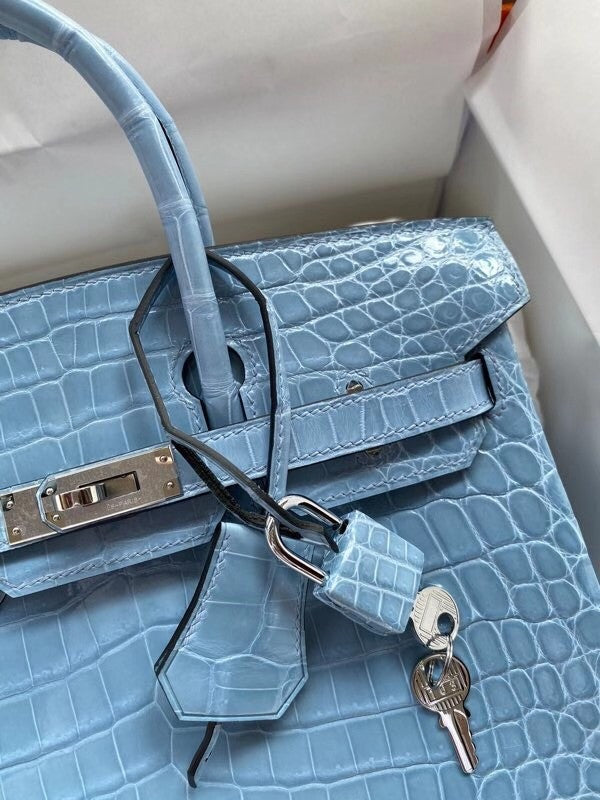 Hermes P3 Bleu Du Nord Birkin Bag 25cm Niloticus Crocodile Palladium Hardware