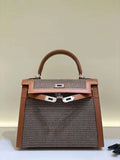 HERMÈS KELLY 25 SELLIER QUADRILLE SESAME SWIFT AND CANVAS PALLADIUM HARDWARE