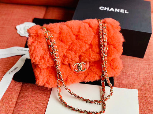 Chanel Shearling Lambskin Flap Bag Bright Red