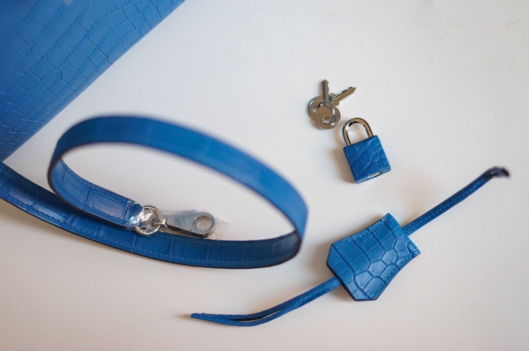 Hermes Blue Hydra NILOTICUS CROCODILE KELLY 25 WITH PALLADIUM  HARDWARE