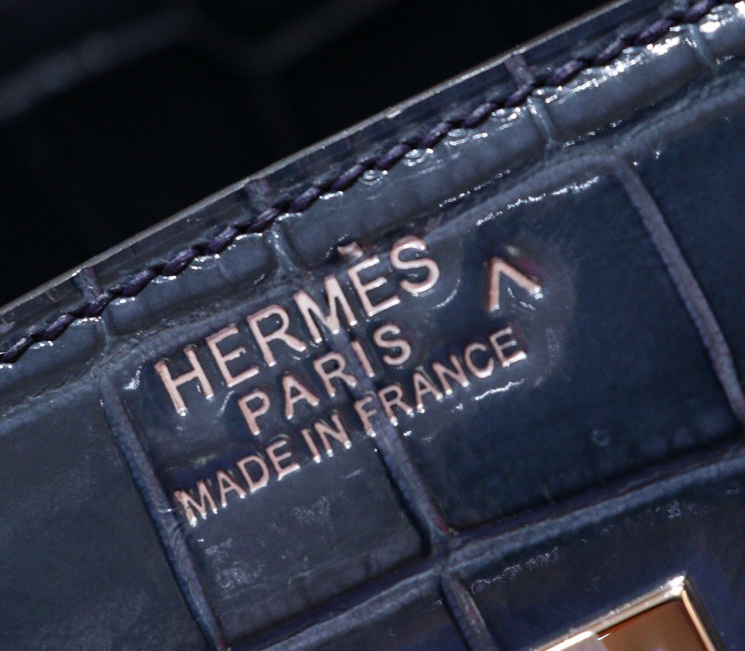 Hermes Bleu Thalassa Birkin 35 in Shiny Porosus Crocodile with Palladium hardware