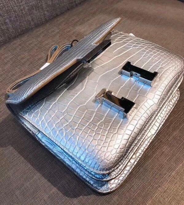 Rare Hermes Silver Constance 18 Alligator