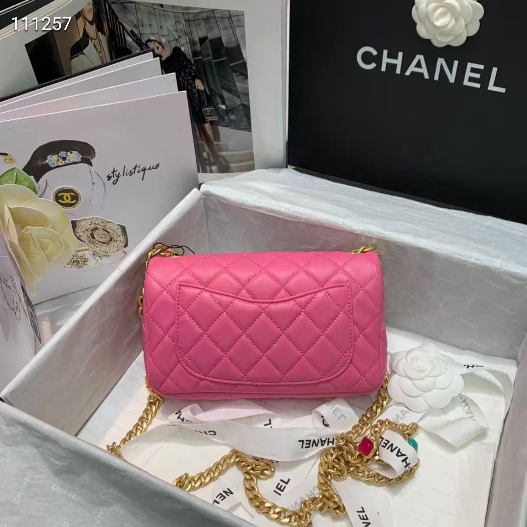 Chanel Flap Bag with  Resin & Gold-Tone Metal Pink Small