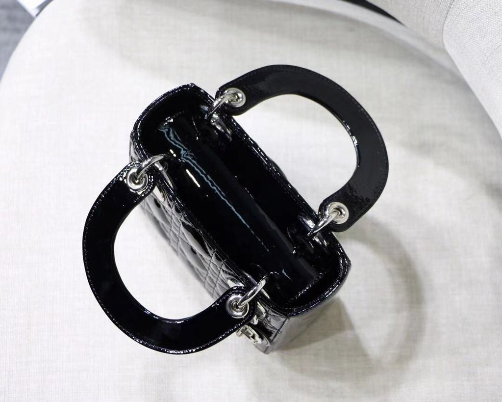 Christian Dior MINI LADY DIOR BAG Black Patent Cannage Calfskin