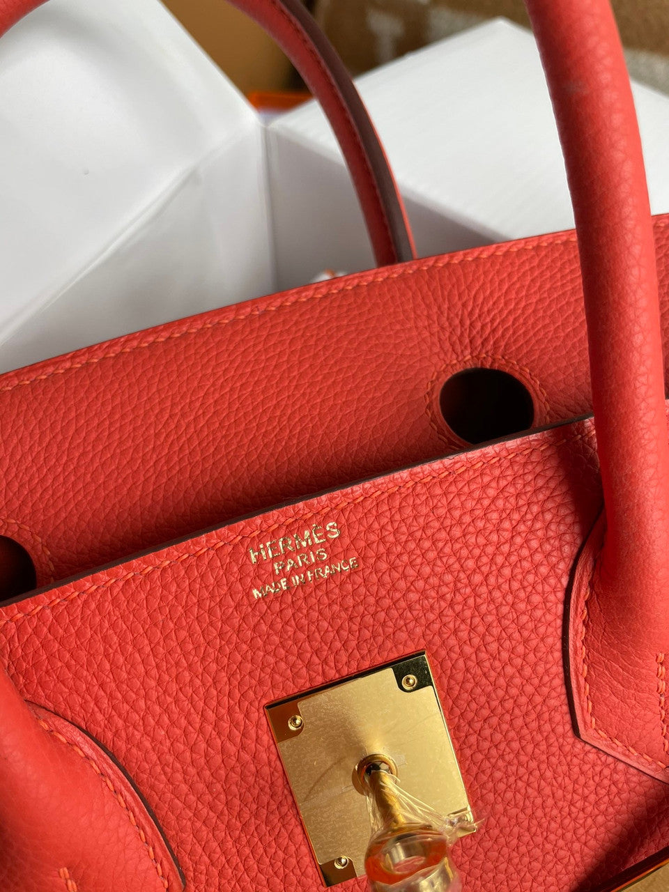 Hermes 9J Feu Birkin Bag 30cm Togo Leather Gold Hardware