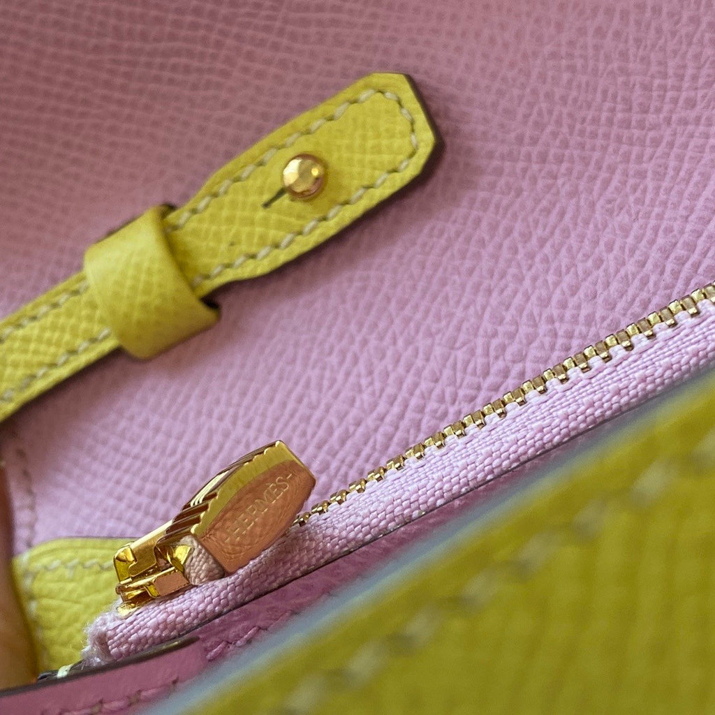 Hermes Kelly Wallet to Go 1Z Jaune Poussin/Mauve Sylvestre EPSOM GHW