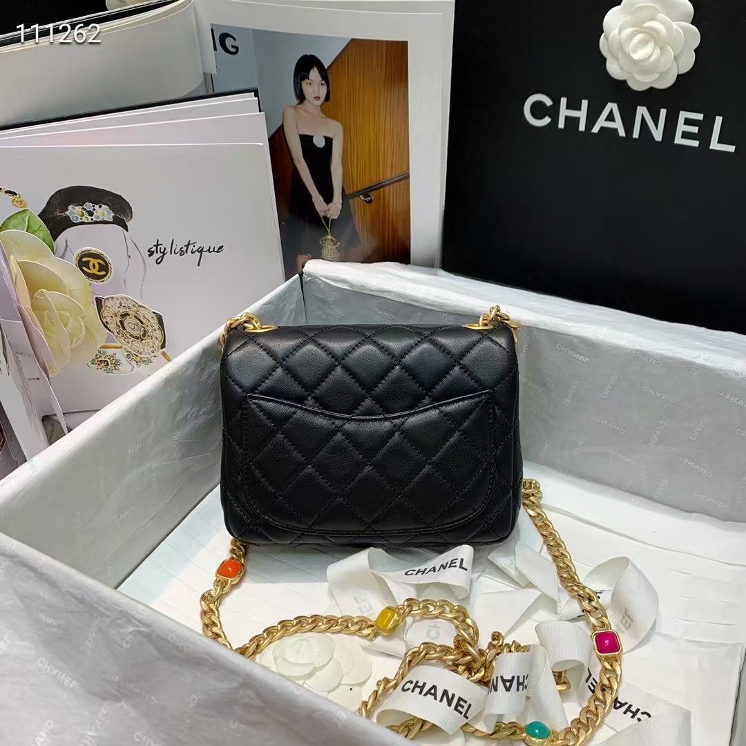 Chanel Flap Bag with Resin & Gold-Tone Metal Black Mini