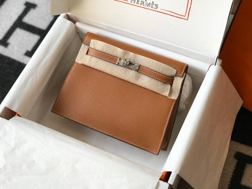 Hermes Gold Kelly Danse Bag Evercolour Leather Palladium Hardware