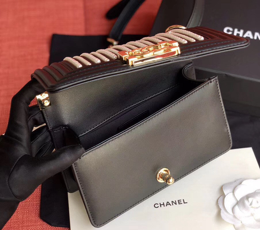 Chanel Small BOY CHANEL Handbag With Imitation Pearls Black