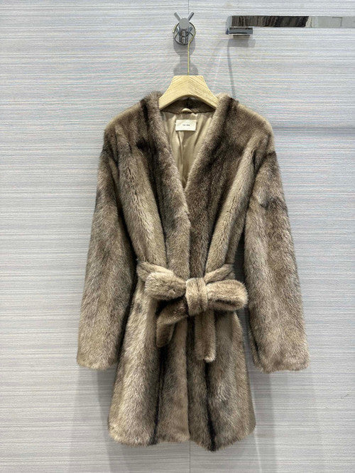 The Row Tanilo Mink belt coat Neutral