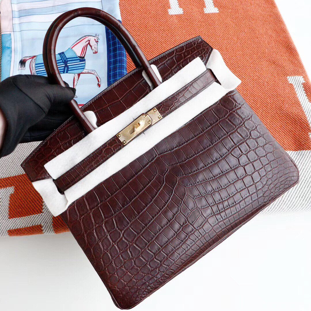 Hermes Chocolate Birkin 30 in Niloticus Crocodile with Palladium hardware