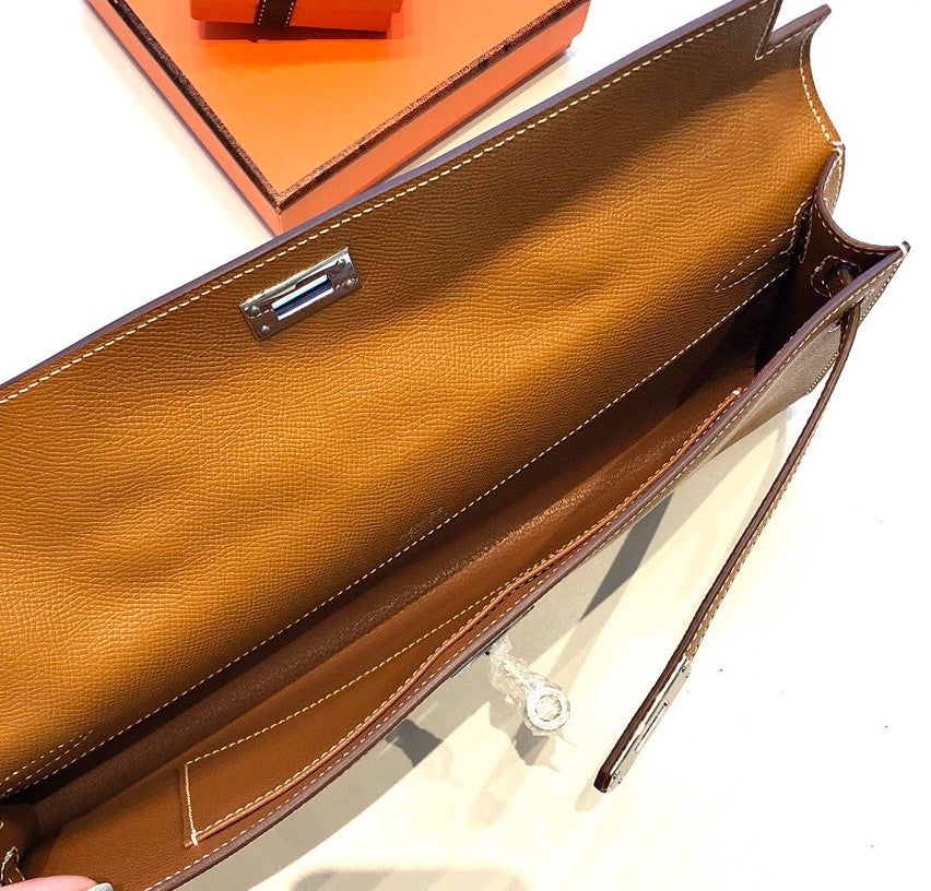 HERMES KELLY CUT CLUTCH BAG GOLD EPSOM PALLADIUM HARDWARE