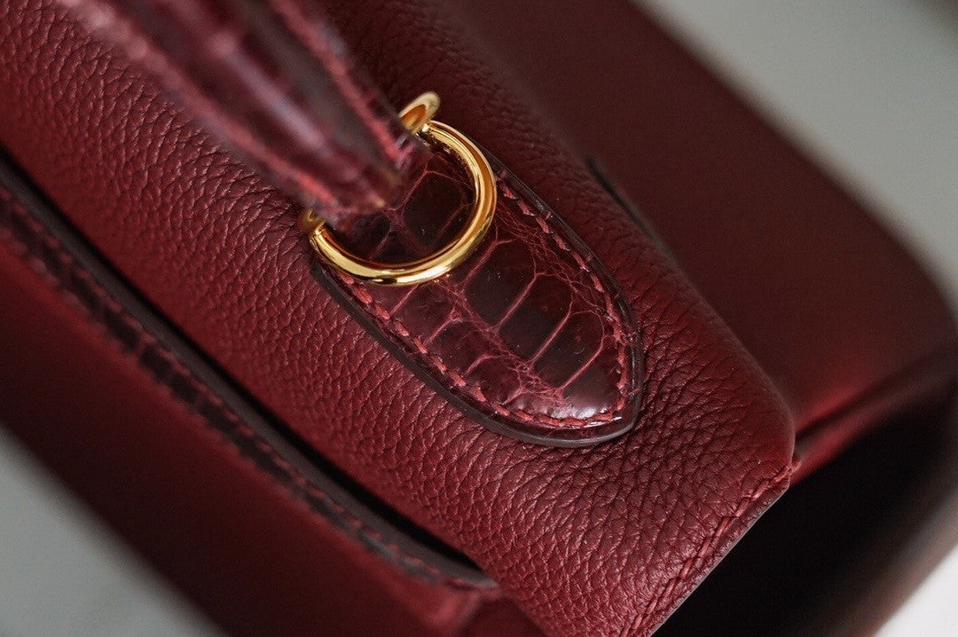 Hermes Bordeaux Kelly Touch bag 32 Retourne Togo/ Niloticus Crocodile