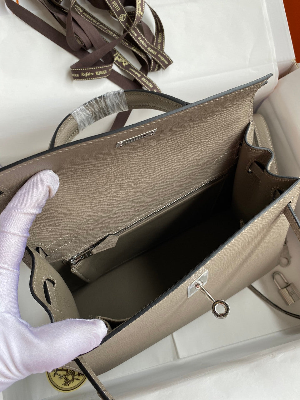 HERMES KELLY 28 SELLIER M8 GRIS ASPHALTE EPSOM PALLADIUM HARDWARE