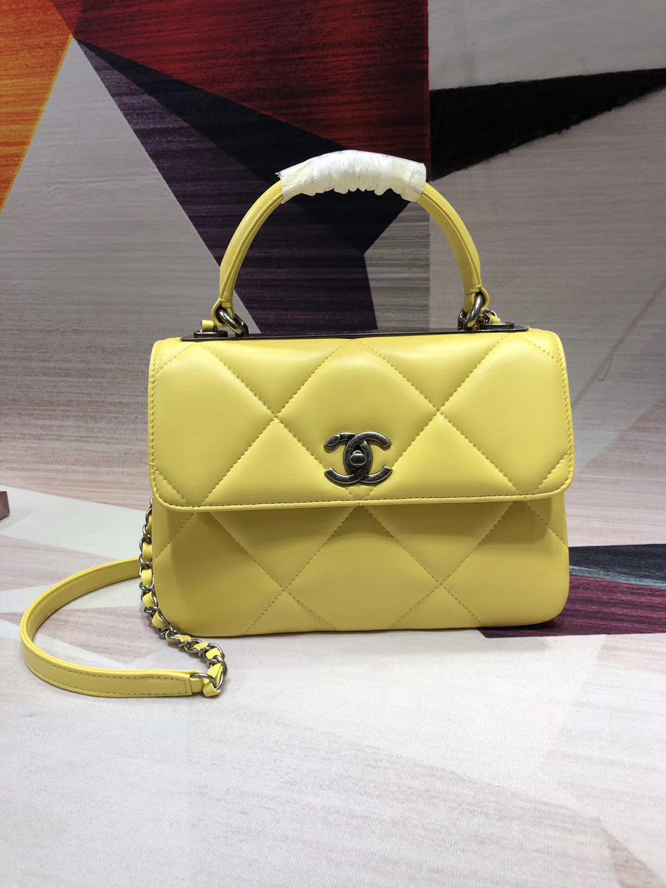 Chanel Small Flap Bag With Top Handle A92236 Yellow