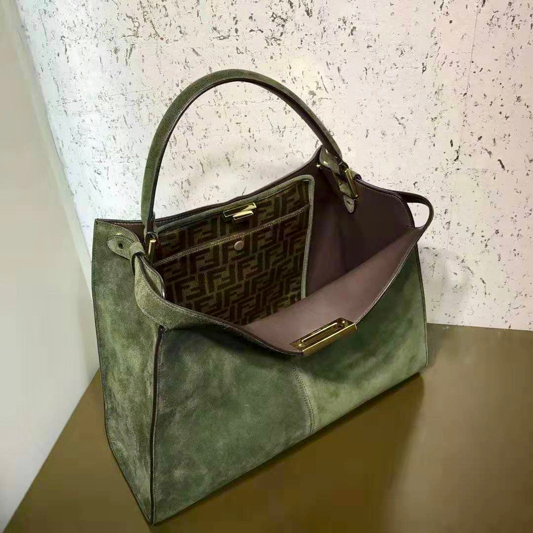 Fendi PEEKABOO X-LITE LARGE Green suede bag