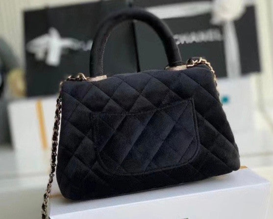 Chanel Mini Velvet Flap Bag with Top Handle and Diamond hardware