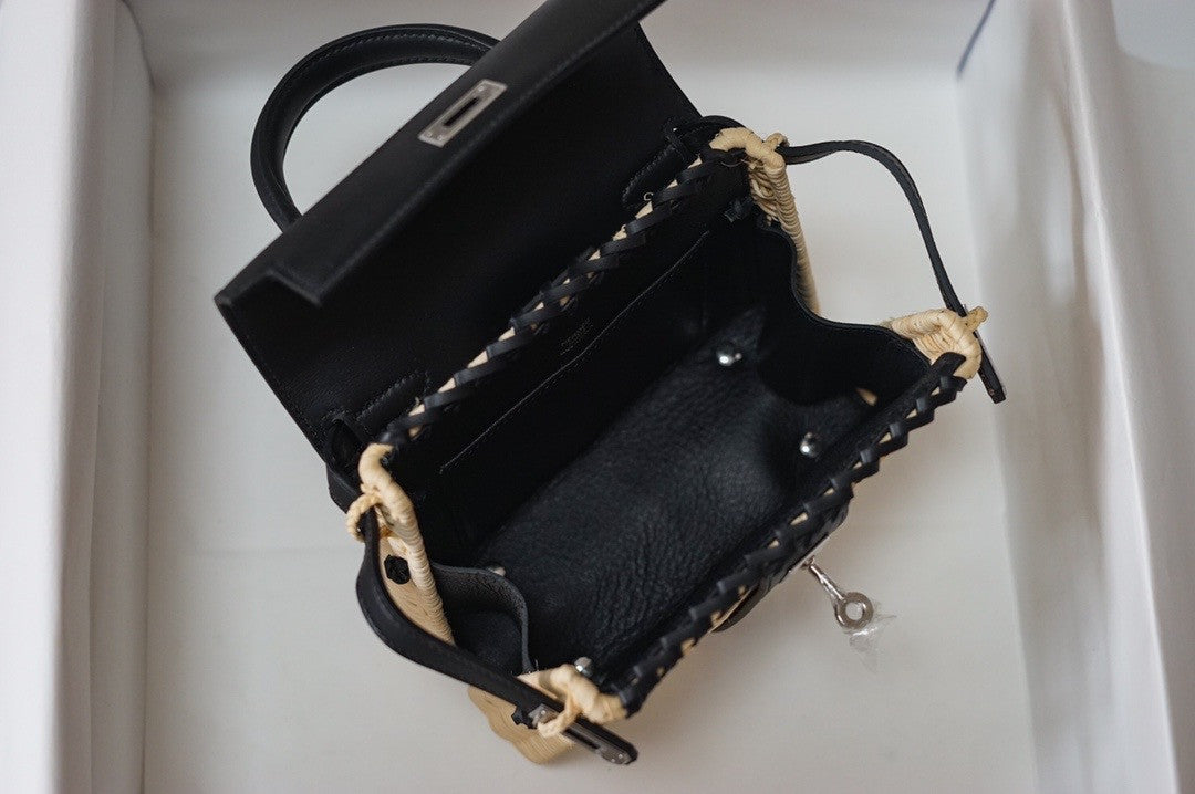 HERMES KELLY 20 MINI PICNIC BLACK SWIFT PALLADIUM HARDWARE
