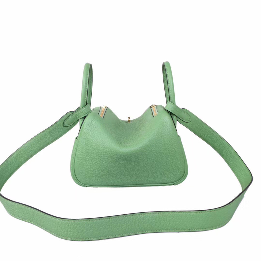 Hermes Mini Lindy 20cm Bag 3I Vert Criquet Togo Leather Gold Hardware