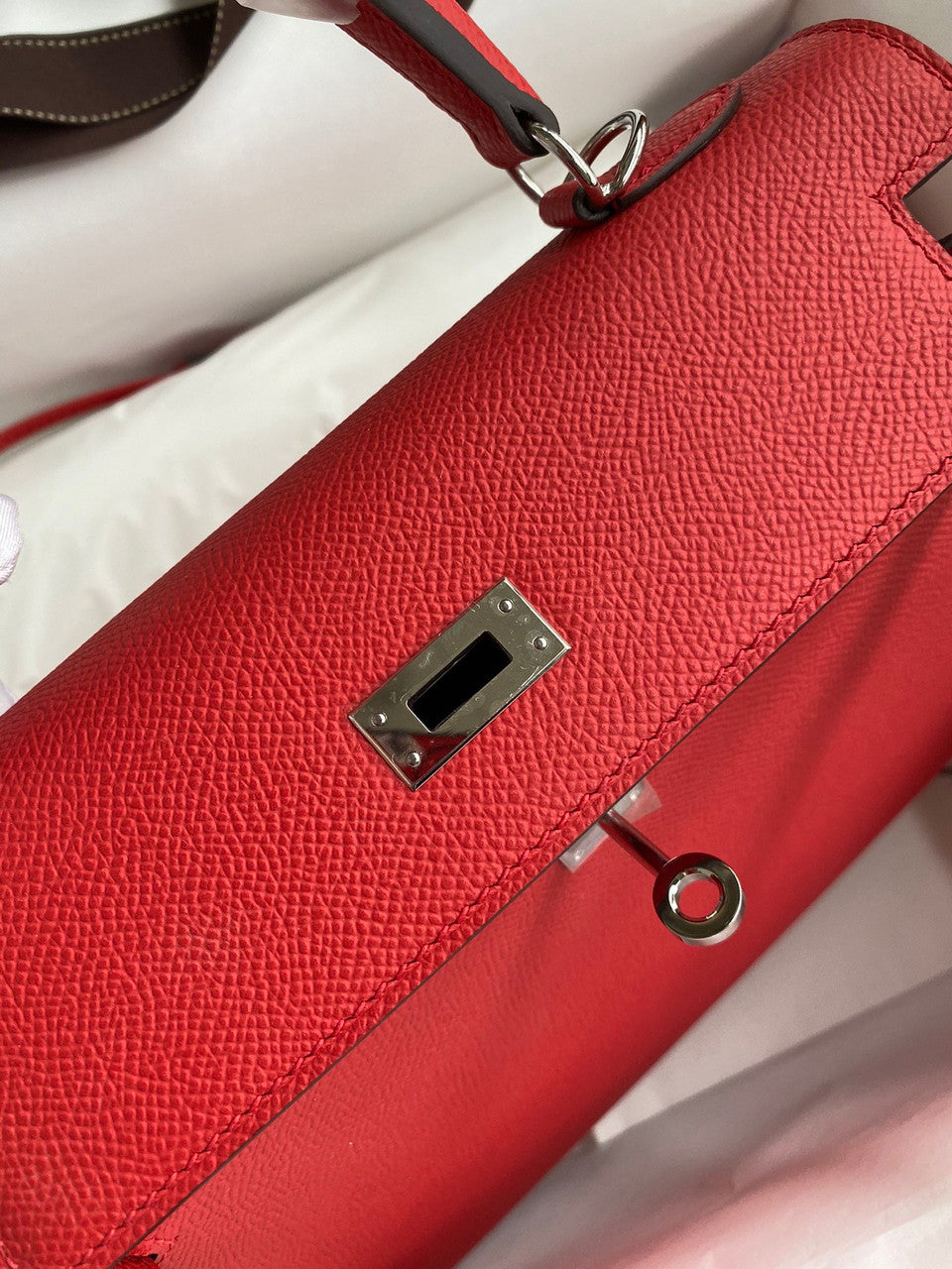 HERMES KELLY 28 SELLIER RED EPSOM PALLADIUM HARDWARE